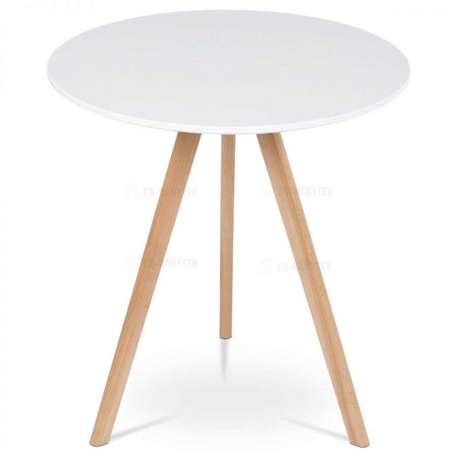 Jídelní stůl kulatý 70x70x73 cm, deska MDF bílý matný lak, nohy masiv buk,