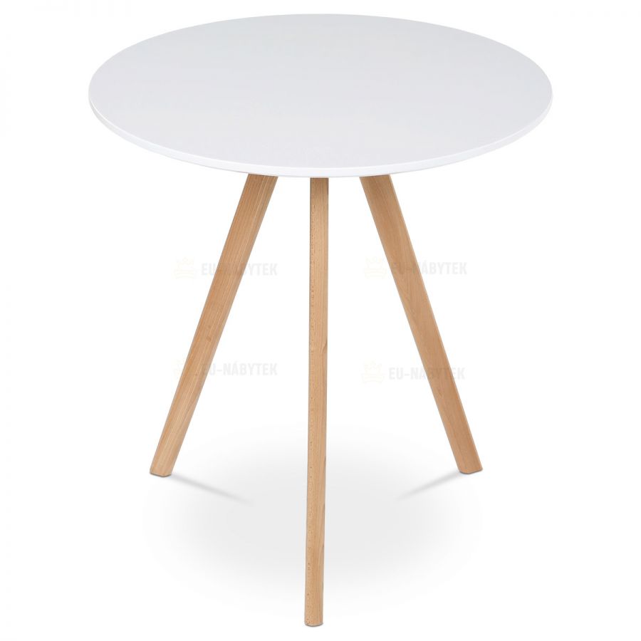 Jídelní stůl kulatý 70x70x73 cm, deska MDF bílý matný lak, nohy masiv buk,