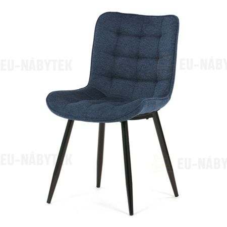 Židle jídelní, modrá látka, černé kovové nohy