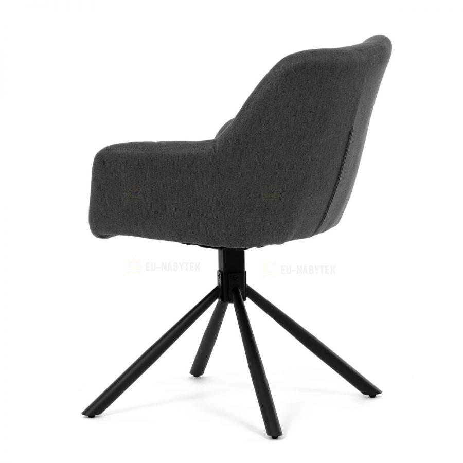 Židle jídelní, tmavě šedá látka, otočný mechanismus 90°/90° (L/P), černý kov