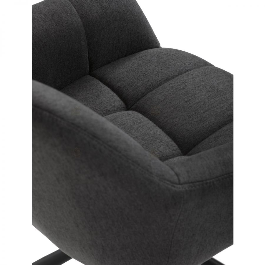Židle jídelní, tmavě šedá látka, otočný mechanismus 90°/90° (L/P), černý kov