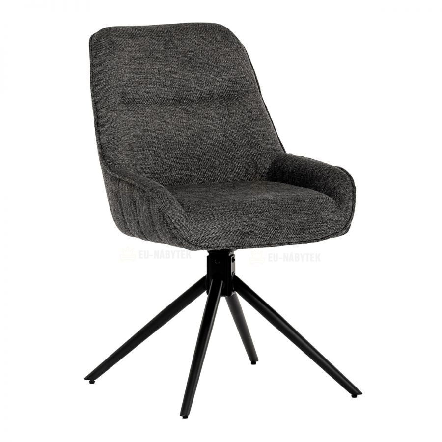 Židle jídelní a konferenční, tmavě šedá látka, černé kovové nohy,  otočná P90°+ L 90° s vratným mechanismem - funkce res