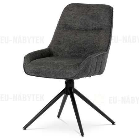 Židle jídelní a konferenční, tmavě šedá látka, černé kovové nohy,  otočná P90°+ L 90° s vratným mechanismem - funkce res