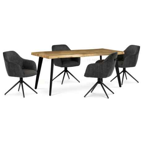 Židle jídelní a konferenční, tmavě šedá látka, černé kovové nohy, otočná P90°+ L 90° s vratným mechanismem - funkce rese