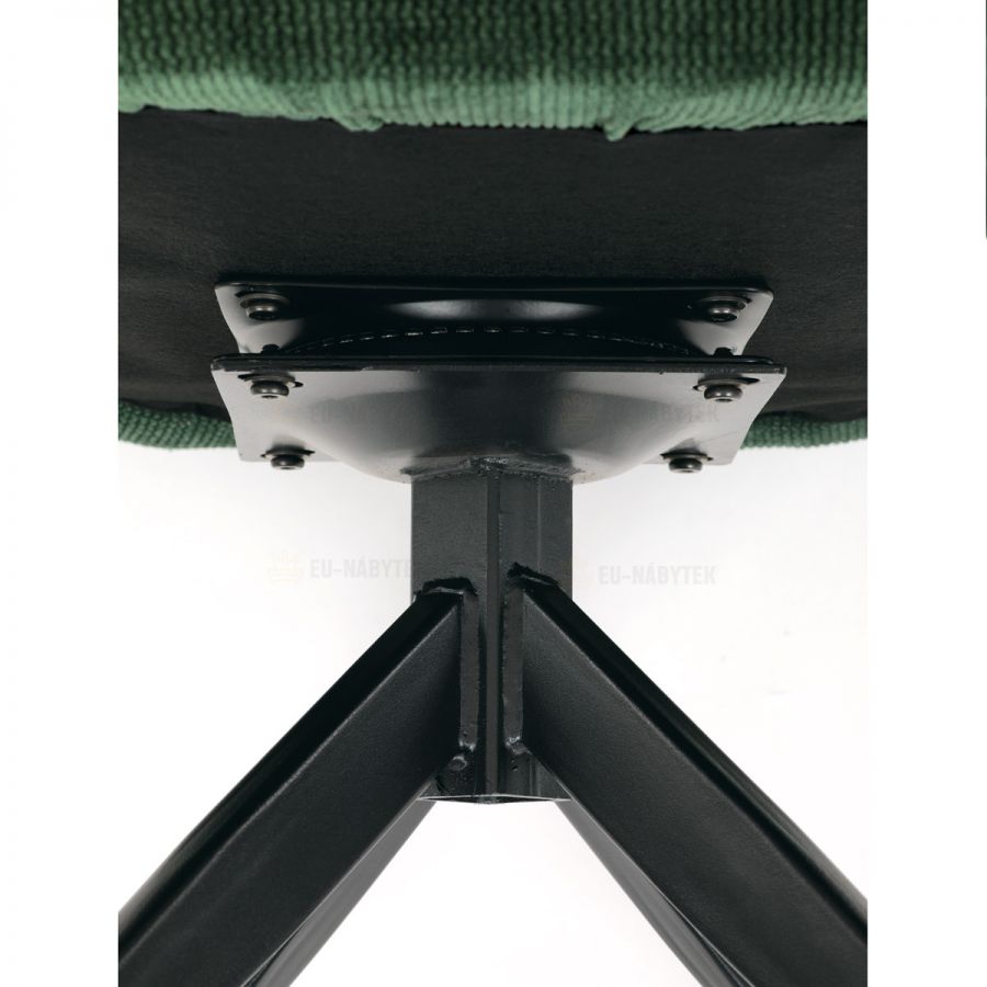 Židle jídelní, zelená látka, otočný mechanismus 180°, černý kov