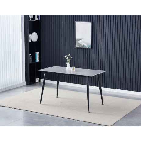 Stůl jídelní 130x70x76 cm, deska slinutý kámen v imitaci matného mramoru, černé kovové nohy