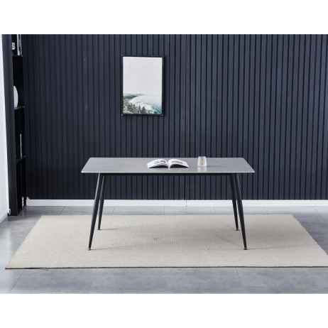 Stůl jídelní 160x90x76 cm, deska slinutý kámen v imitaci matného mramoru, černé kovové nohy