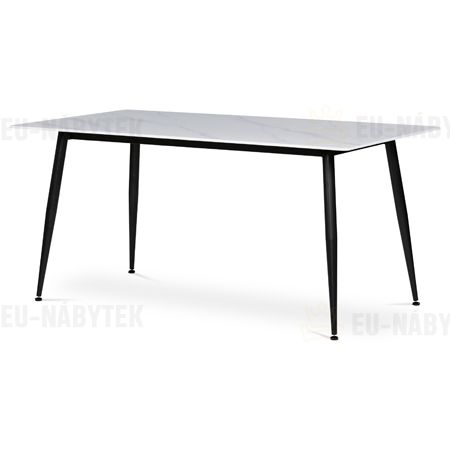 Stůl jídelní 160x90x76 cm, deska slinutý kámen v imitaci matného mramoru, černé kovové nohy