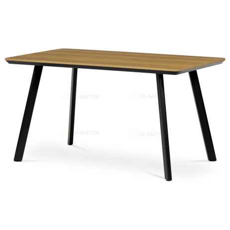 Stůl jídelní 140x80 cm, MDF deska, Melamine dekor dub, kov, černý lak
