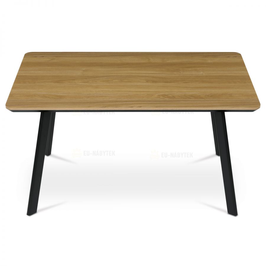 Stůl jídelní 140x80 cm, MDF deska, Melamine dekor dub, kov, černý lak