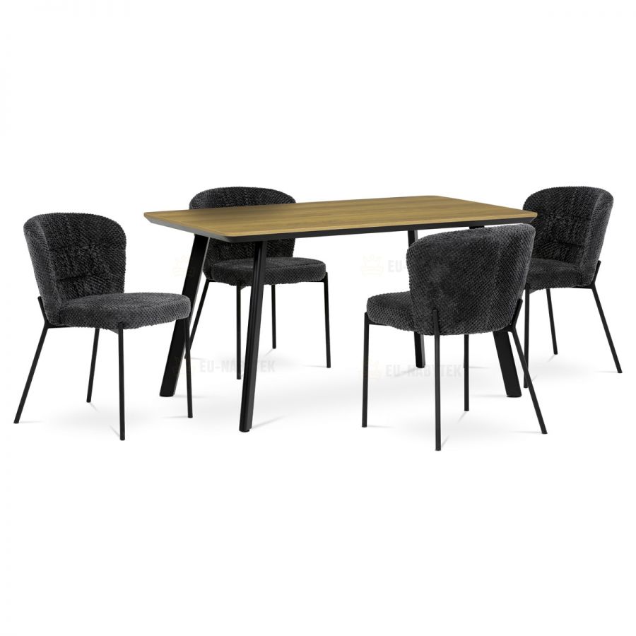 Stůl jídelní 140x80 cm, MDF deska, Melamine dekor dub, kov, černý lak