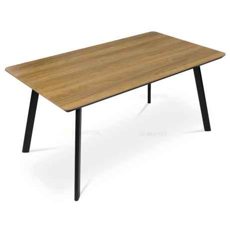 Jídelní stůl, 160x90x76 cm, MDF deska, dýha ostín dub, kovové nohy, černý lak