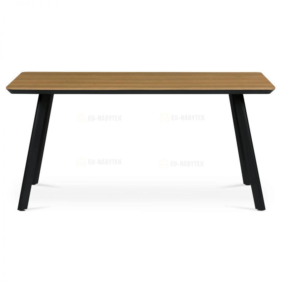 Jídelní stůl, 160x90x76 cm, MDF deska, dýha ostín dub, kovové nohy, černý lak