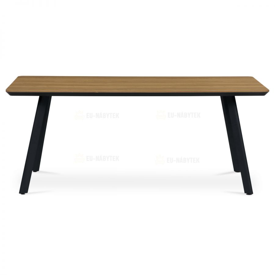 Jídelní stůl, 180x90x76 cm, MDF deska s dýhou odstín dub, kovové nohy, černý lak