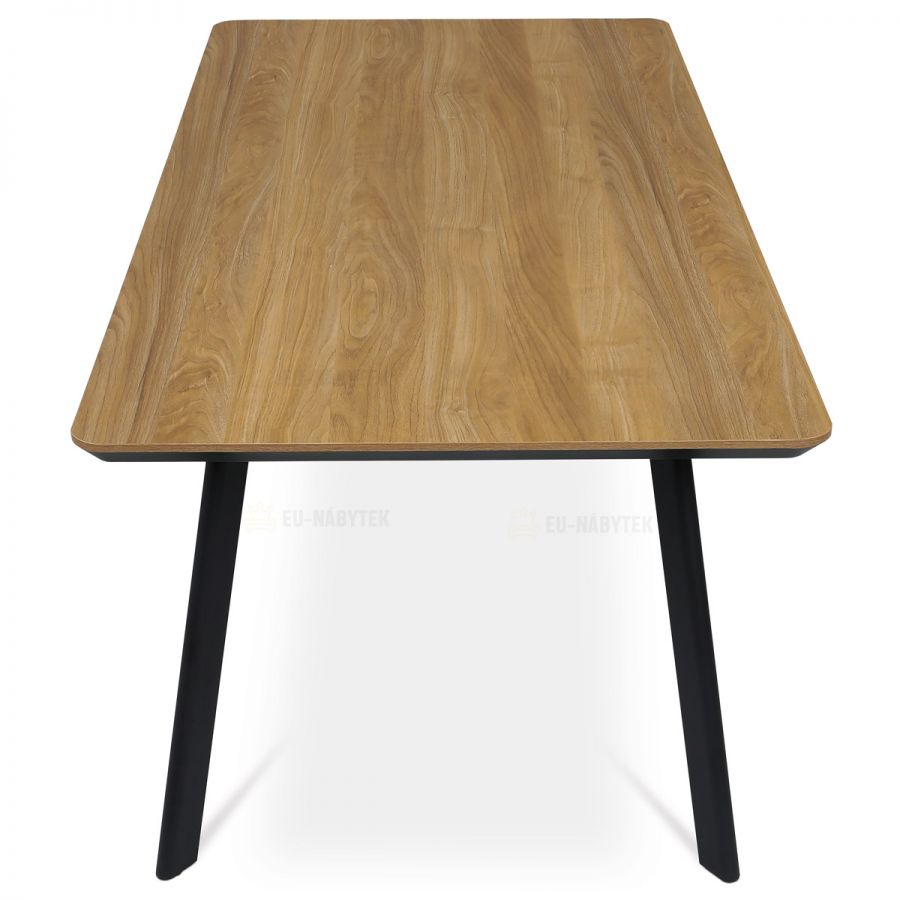 Jídelní stůl, 180x90x76 cm, MDF deska s dýhou odstín dub, kovové nohy, černý lak