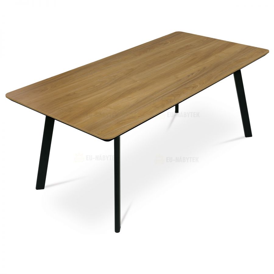 Jídelní stůl, 180x90x76 cm, MDF deska s dýhou odstín dub, kovové nohy, černý lak