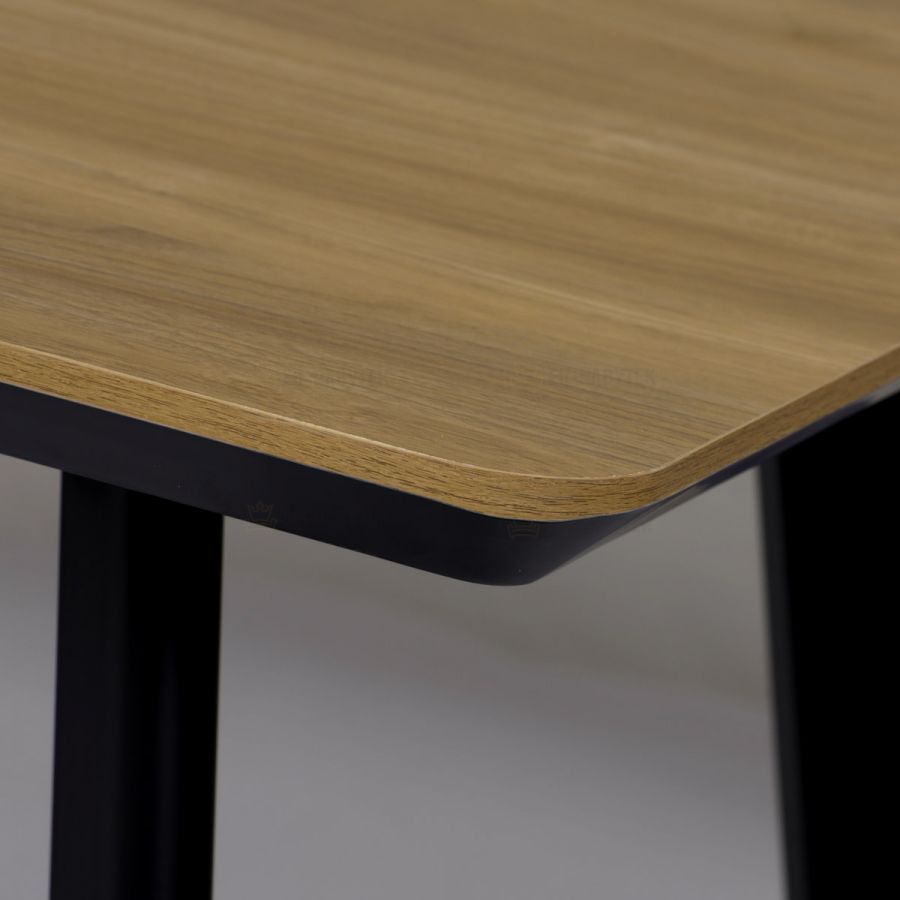 Jídelní stůl, 180x90x76 cm, MDF deska s dýhou odstín dub, kovové nohy, černý lak