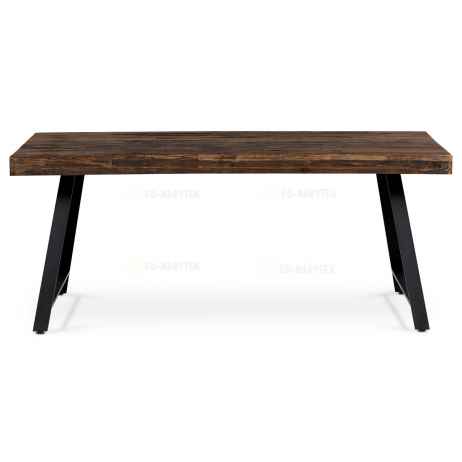 Jídelní stůl, 180x90x76 cm, MDF deska, dýha odstín borovice, kovové nohy, černý lak