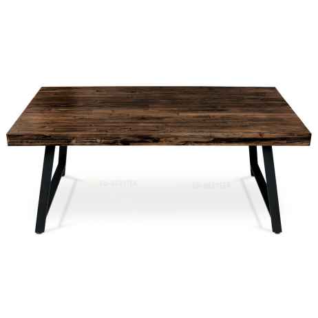 Jídelní stůl, 180x90x76 cm, MDF deska, dýha odstín borovice, kovové nohy, černý lak