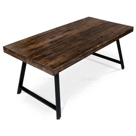 Jídelní stůl, 180x90x76 cm, MDF deska, dýha odstín borovice, kovové nohy, černý lak