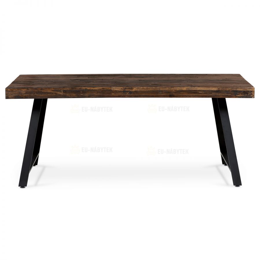 Jídelní stůl, 180x90x76 cm, MDF deska, dýha odstín borovice, kovové nohy, černý lak