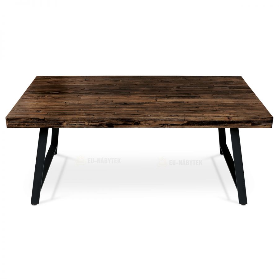 Jídelní stůl, 180x90x76 cm, MDF deska, dýha odstín borovice, kovové nohy, černý lak