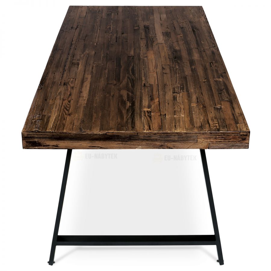 Jídelní stůl, 180x90x76 cm, MDF deska, dýha odstín borovice, kovové nohy, černý lak