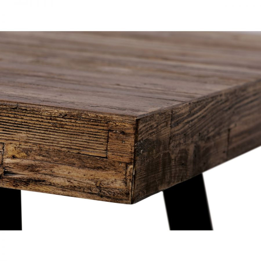 Jídelní stůl, 180x90x76 cm, MDF deska, dýha odstín borovice, kovové nohy, černý lak