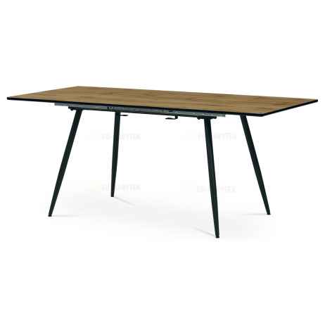 Jídelní stůl, 140+40x80x76 cm, MDF deska, 3D dekor divoký dub, kov, černý lak