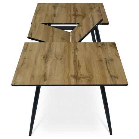Jídelní stůl, 140+40x80x76 cm, MDF deska, 3D dekor divoký dub, kov, černý lak