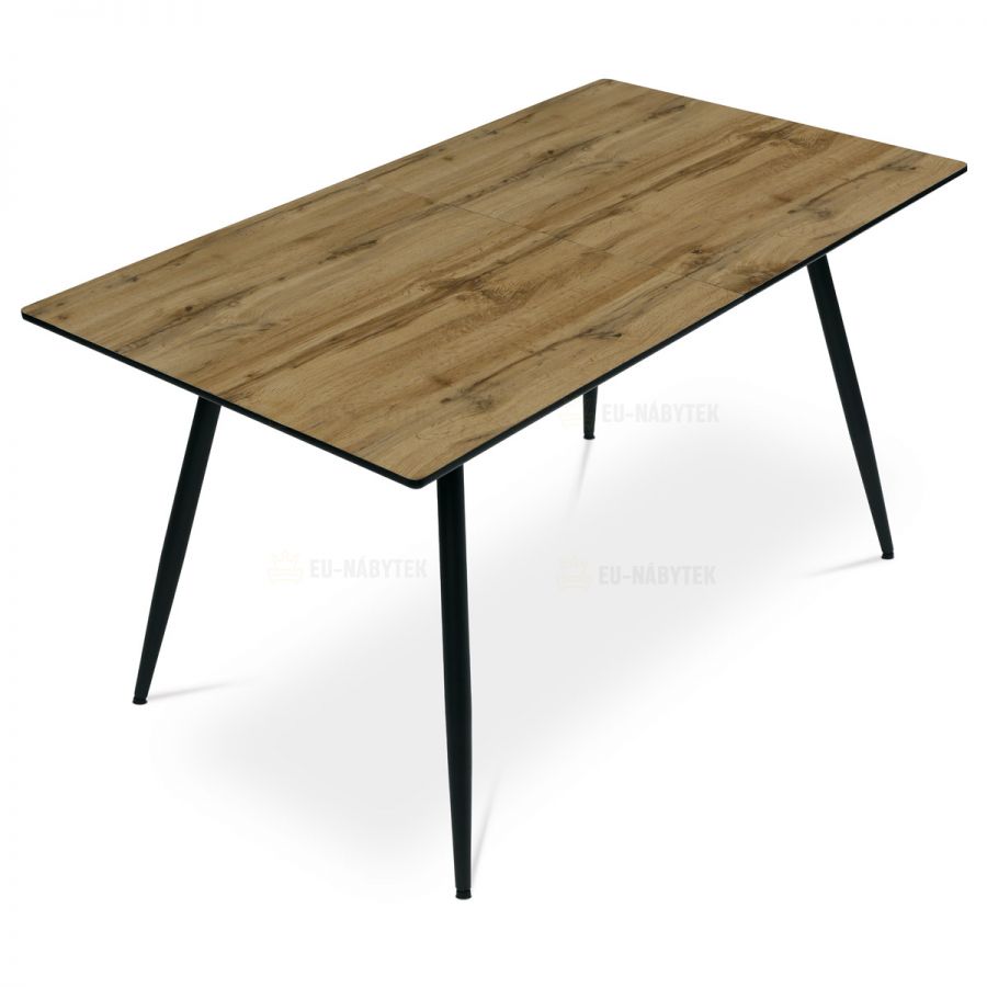 Jídelní stůl, 140+40x80x76 cm, MDF deska, 3D dekor divoký dub, kov, černý lak