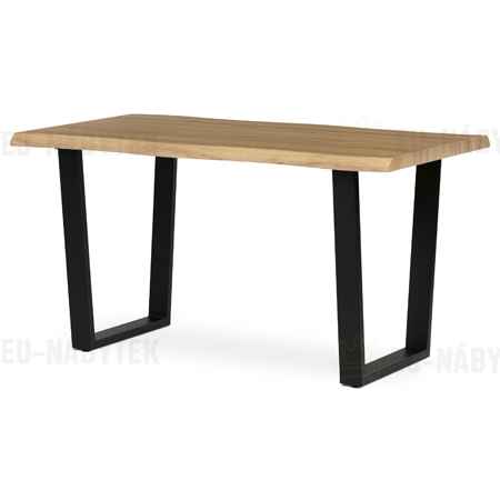 Stůl jídelní, 140x80x75 cm, MDF deska, dekor divoký dub, kovová nohy ve tvaru U, černý matný lak
