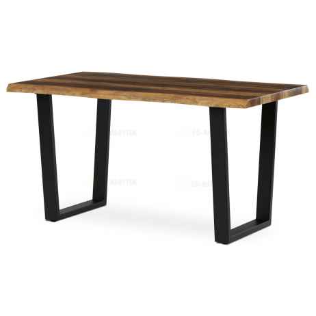 Stůl jídelní, 140x80x75 cm, MDF deska, dekor staré dřevo, kovová nohy ve tvaru U, černý matný lak
