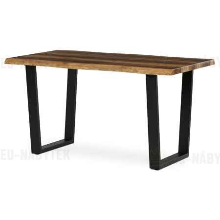 Stůl jídelní, 140x80x75 cm, MDF deska, dekor staré dřevo, kovová nohy ve tvaru U, černý matný lak