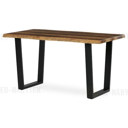 Stůl jídelní, 140x80x75 cm, MDF deska, dekor staré dřevo, kovová nohy ve tvaru U, černý matný lak