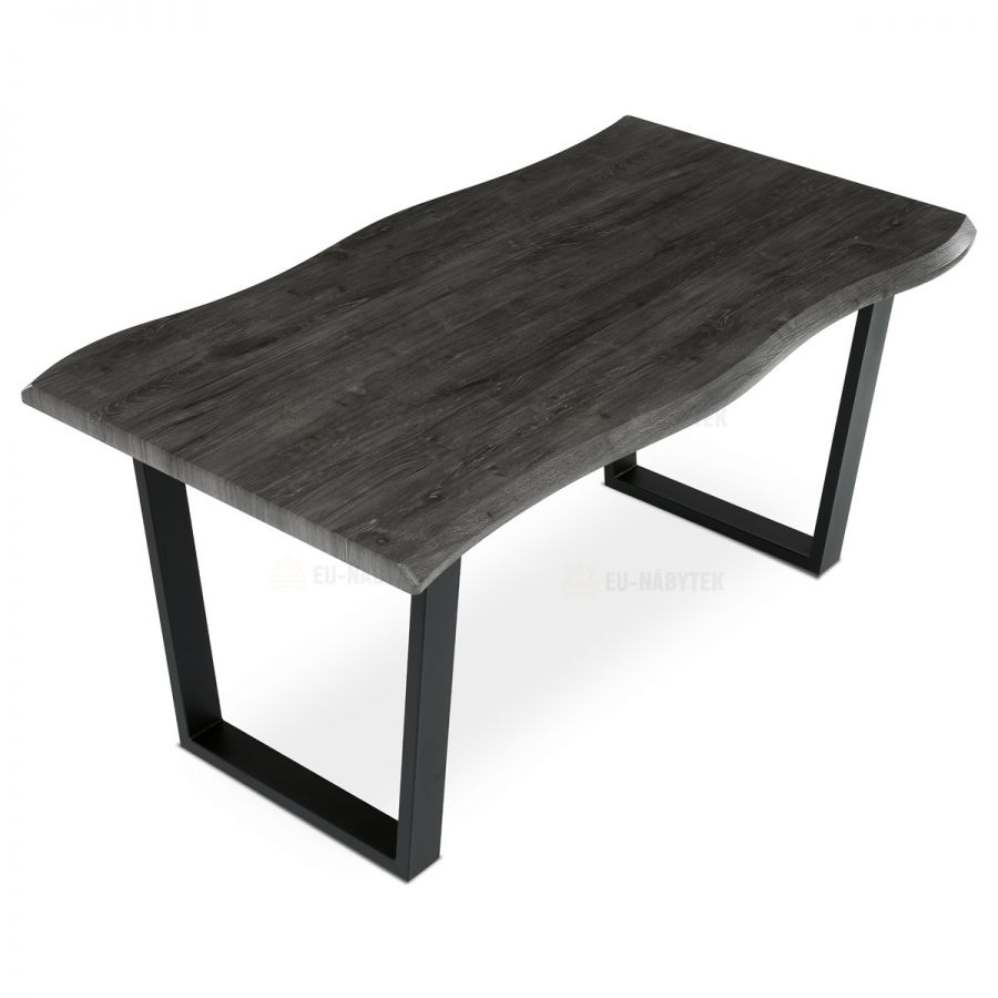 Stůl jídelní, 160x90x75 cm, MDF deska, dekor šedý dub, kovová nohy ve tvaru U, černý matný lak