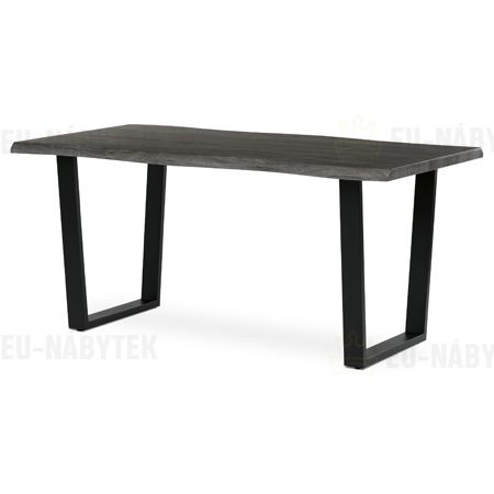 Stůl jídelní, 160x90x75 cm, MDF deska, dekor šedý dub, kovová nohy ve tvaru U, černý matný lak