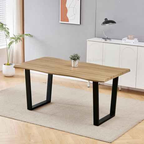 Stůl jídelní, 160x90x75 cm, MDF deska, dekor divoký dub, kovová nohy ve tvaru U, černý matný lak
