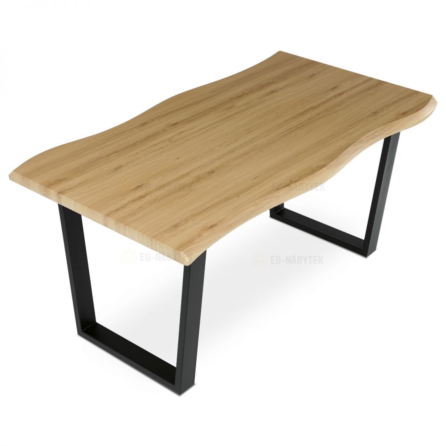 Stůl jídelní, 160x90x75 cm, MDF deska, dekor divoký dub, kovová nohy ve tvaru U, černý matný lak