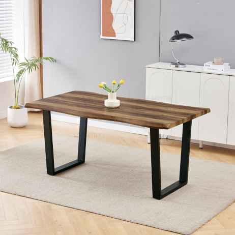 Stůl jídelní, 160x90x75 cm, MDF deska, dekor staré dřevo, kovová nohy ve tvaru U, černý matný lak