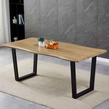 Stůl jídelní, 180x90x75 cm, MDF deska, dekor divoký dub, kovová nohy ve tvaru U, černý matný lak