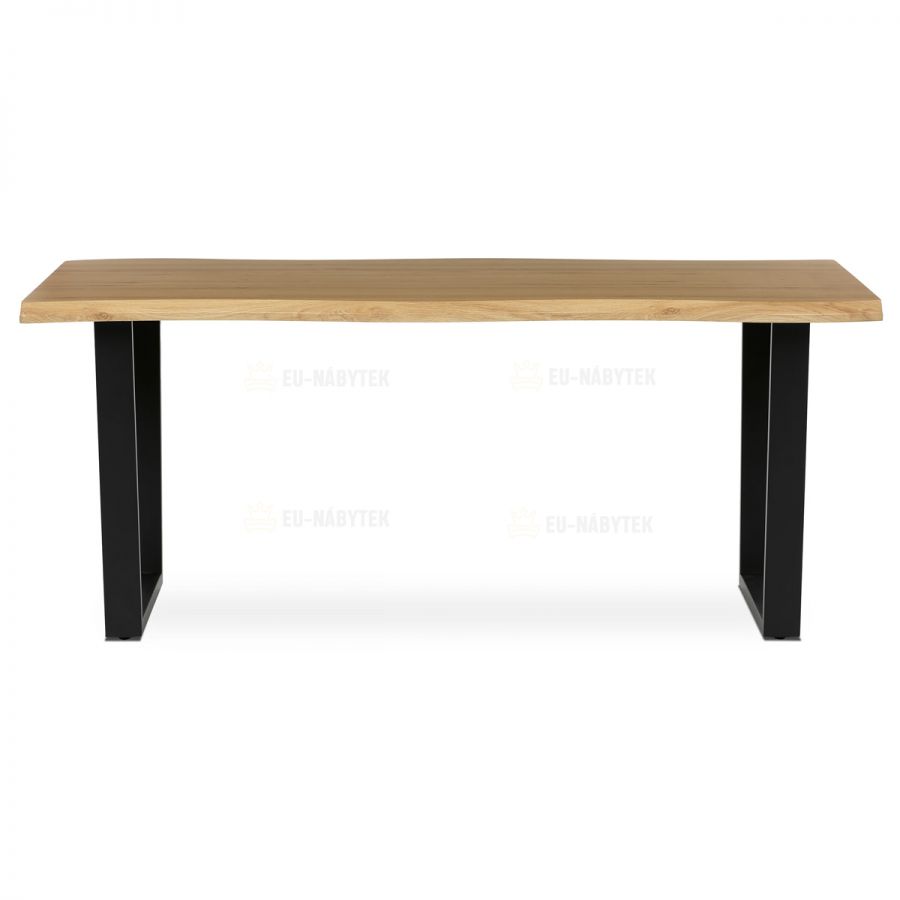 Stůl jídelní, 180x90x75 cm, MDF deska, dekor divoký dub, kovová nohy ve tvaru U, černý matný lak