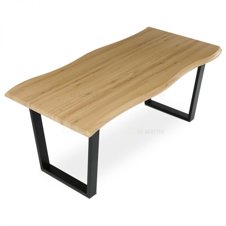 Stůl jídelní, 180x90x75 cm, MDF deska, dekor divoký dub, kovová nohy ve tvaru U, černý matný lak