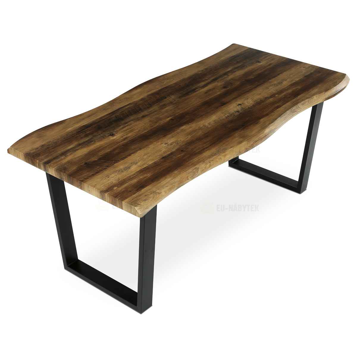 Stůl jídelní, 180x90x75 cm, MDF deska, dekor staré dřevo, kovová nohy ve tvaru U, černý matný lak