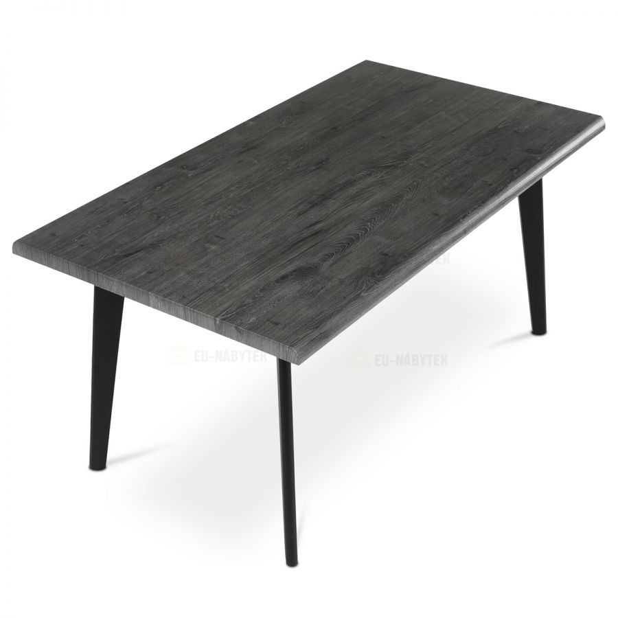 Stůl jídelní, 160x90x75 cm, MDF deska, dekor šedý dub, kov, černý lak