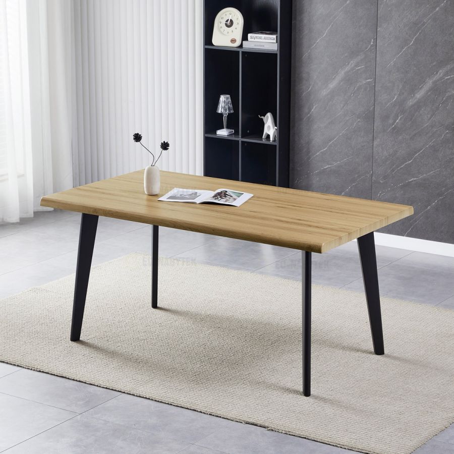 Stůl jídelní, 160x90x75 cm, MDF deska, dekor divoký dub, kov, černý lak