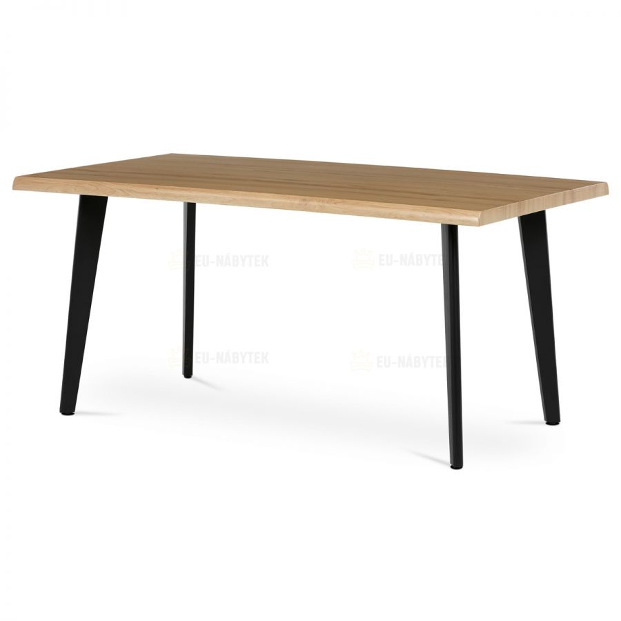 Stůl jídelní, 160x90x75 cm, MDF deska, dekor divoký dub, kov, černý lak