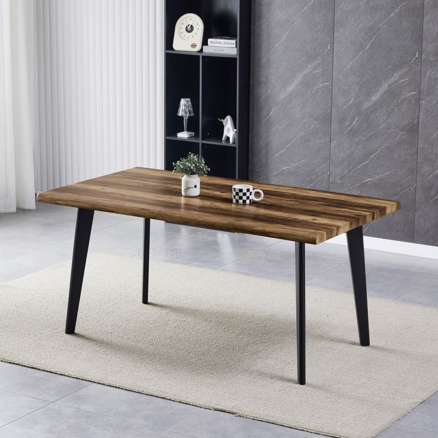 Stůl jídelní, 160x90x75 cm, MDF deska, dekor staré dřevo, kov, černý lak