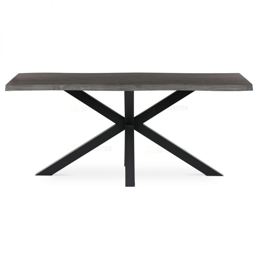 Stůl jídelní, 180x90x75 cm, MDF deska, dekor šedý dub, kovová noha ve tvaru hvězdy, černý lak