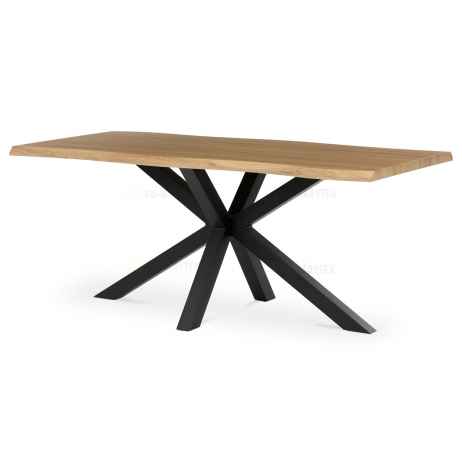 Stůl jídelní, 180x90x75 cm, MDF deska, dekor divoký dub, kovová noha ve tvaru hvězdy, černý lak